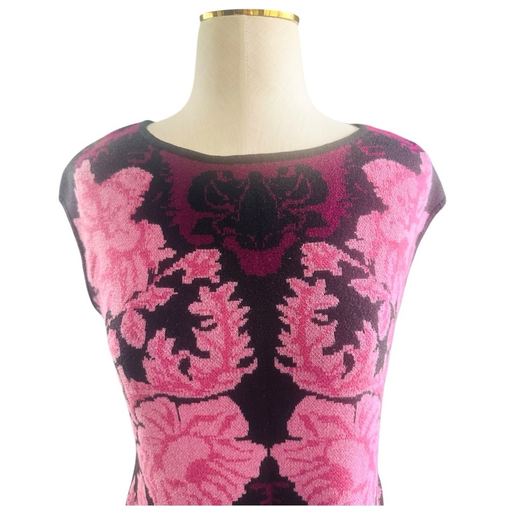 Anne Taylor Pink Magenta Floral Lightweight Knit Sheath Dress Size S